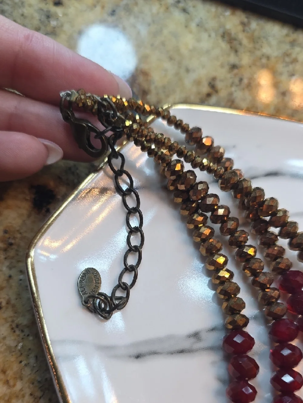 Cake Multicolor Faceted Bead Layered Necklace in Red, Amber & Gold - Picture 5 of 6